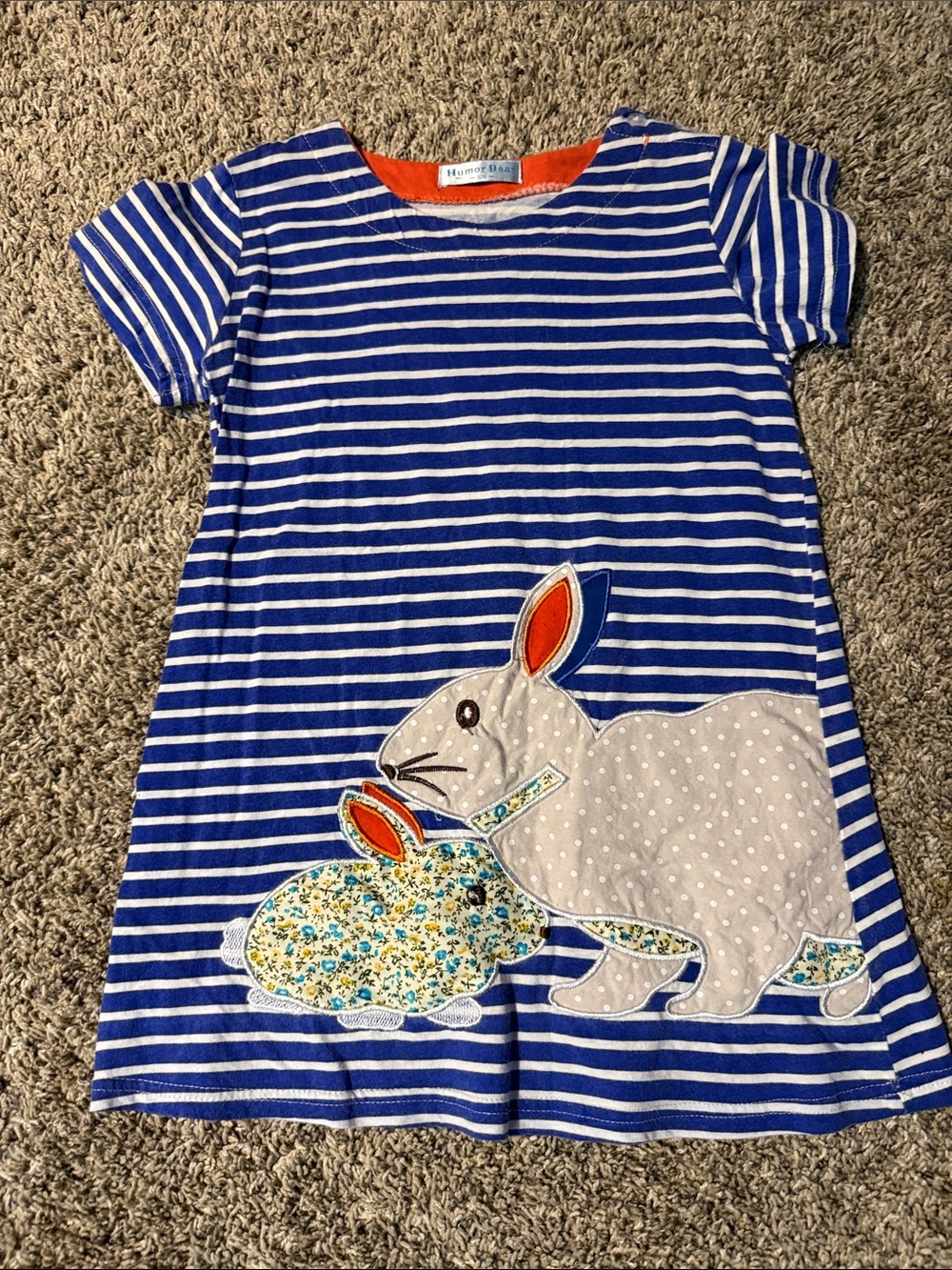 Blue Striped Kids Nightgown with Bunny Appliqués - 2T-6X